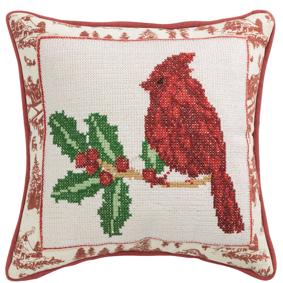 Square Cardinal Needlepoint Pillow