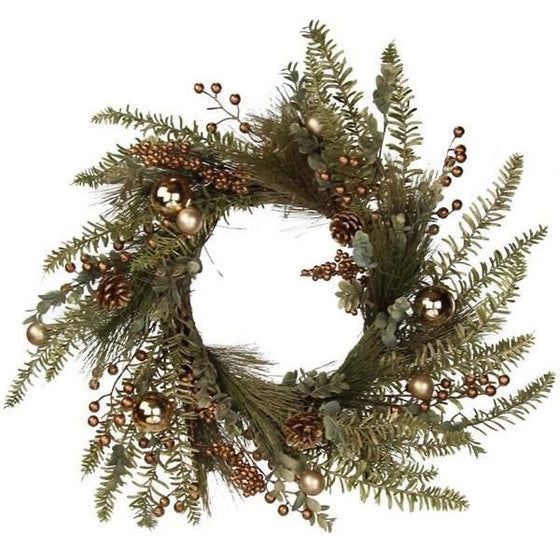 Metallic Fern/Berry/Cone Wreath