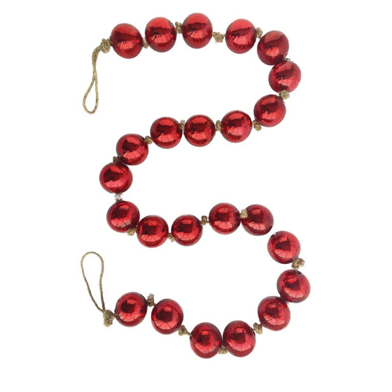 Recycled Glass Ball Ornament Garland on Jute String, Red