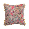 Velvet Printed Pillow w/ Hand-Embroidered Kantha Stitch