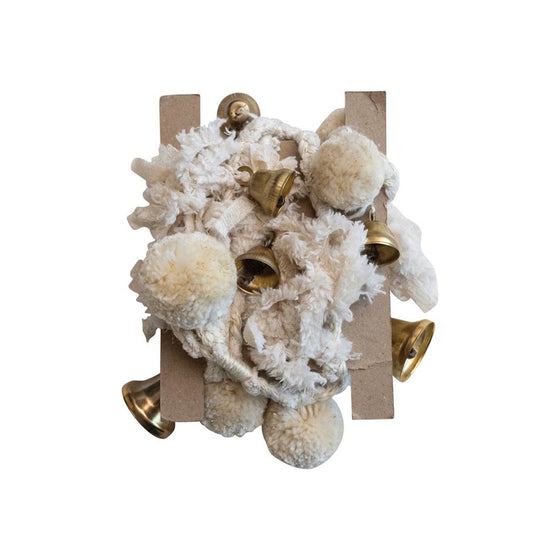 Wool & Cotton Blend Garland w/ Pom Poms & Metal Bells