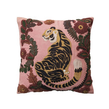  Embroidered Tiger & Flowers Pillow