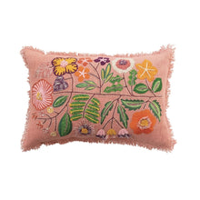  Lumbar Pillow w/ Embroidered Flowers & Eyelash Fringe