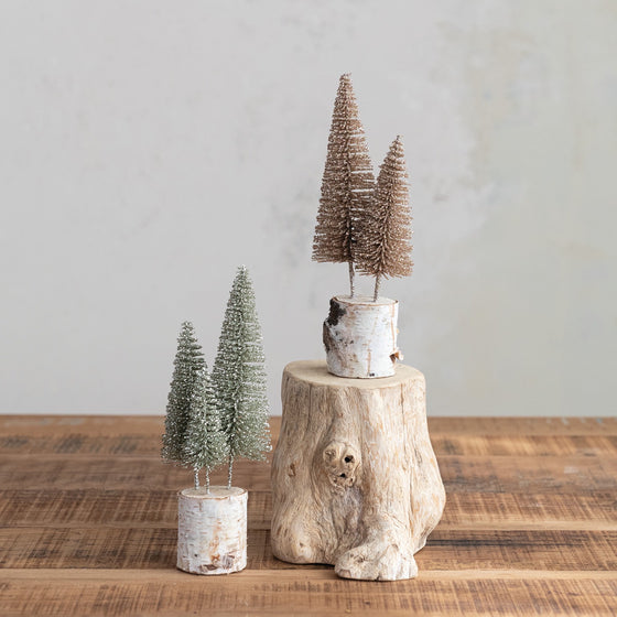 Bottle Brush Trees on Wood Base
