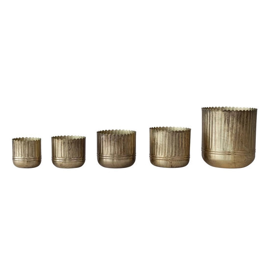 Metal Ribbed Planters with Scalloped Rims