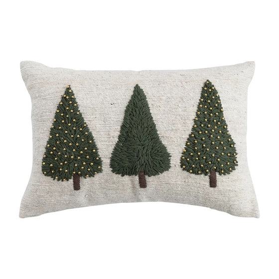 Lumbar Pillow w/ Embroidered Trees