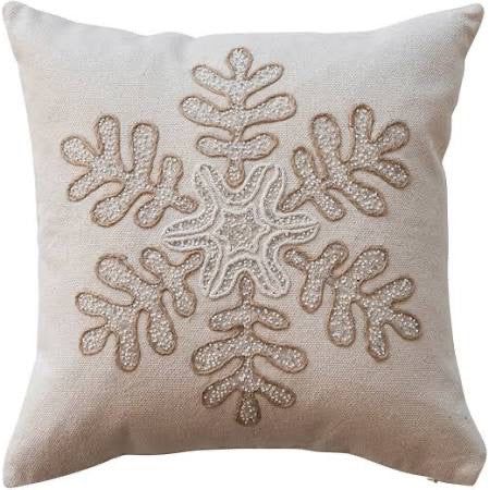 Cotton Slub Pillow w/ Embroidered Snowflake