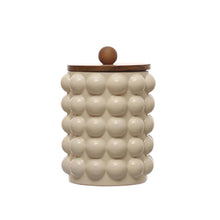  Stoneware Canister w/Raised Dots & Wood Lid