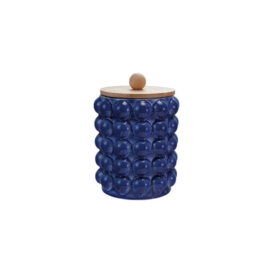 Stoneware Canister w/Raised Dots & Wood Lid