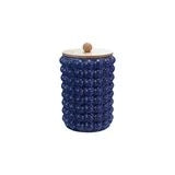 Stoneware Canister w/Raised Dots & Wood Lid