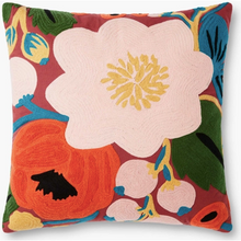 Rifle Paper Embroidered Crimson Vintage Blossoms Pillow