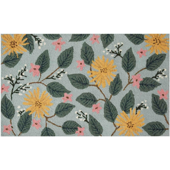 Rifle Paper Dandelion Light Blue Wool Hooked Rug