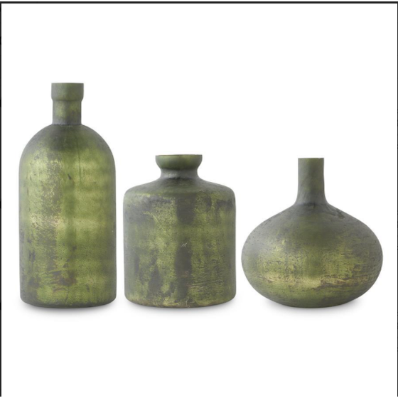 Antique Olive Green Matte Glass Vase