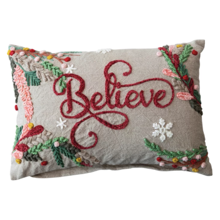 Embroidered Lumbar Believe Pillow