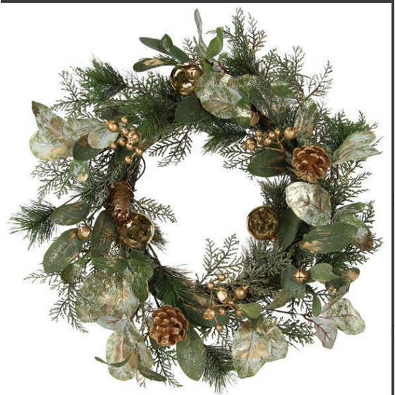 GLTTER CEDAR/PINE/BELL WREATH