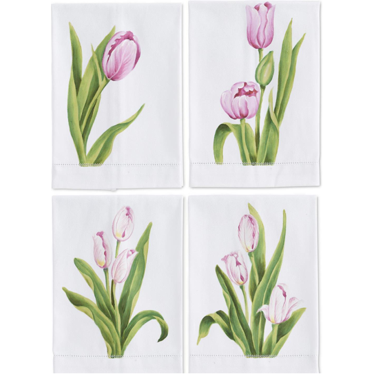 Assorted Pink Tulip Handpainted Cotton Guest Towel