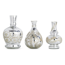  Silver Mercury Glass Etched Bud Vases