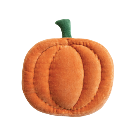 Woven Cotton Velvet Pumpkin Shaped Pillow w/ Jute Rope Embroidery