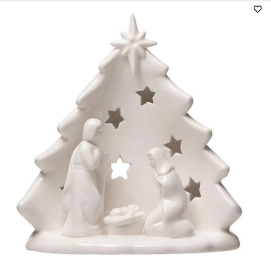 Stoneware Holy Family with Tree & Cut-Outs