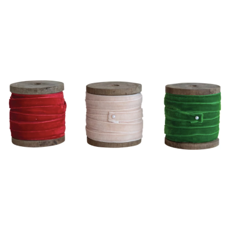 10 Yard Velvet Ribbon on Wood Spool