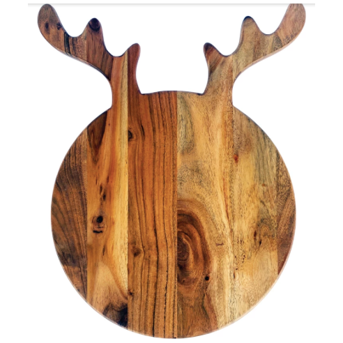 Acacia Wood Cheese/Cutting Board w/ Antlers