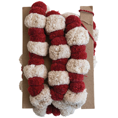 Cotton Pom Pom Garland, Country Red & Cream