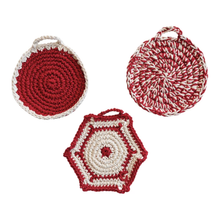  Cotton Crocheted Pot Holder, Red & White,