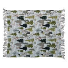  Cotton Slub Printed Throw w/ Trees Pattern & Fringe