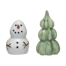  Stoneware Snowman/Tree Salt & Pepper Shakers