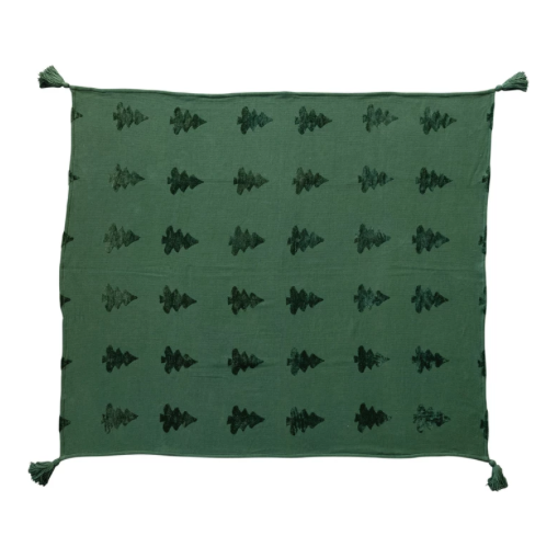Woven Cotton Blend Jacquard Throw w/ Trees