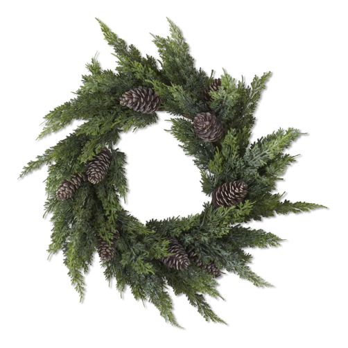 Real Touch Cypress Pine Wreath w/Pinecones