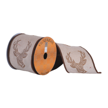 Tan Ribbon With Emberoidered Brown Reindeer