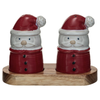 Holiday Stoneware Salt & Pepper Shakers on wood tray
