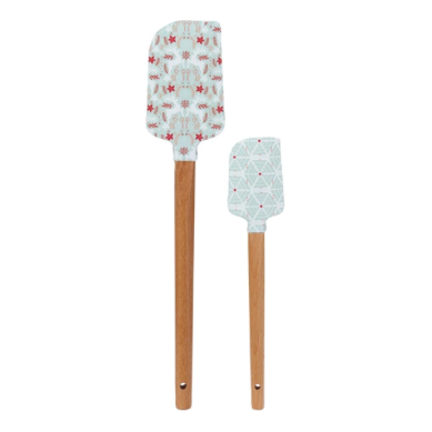 Silicone & Wood Spatulas w/ Holiday Patterns (set of 2)