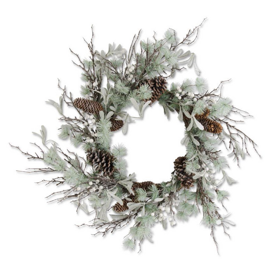 Glittered Twig with Pine Berries and Pinecones Wreath