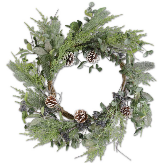 Glittered Mixed Pine Wreath with Pinecones