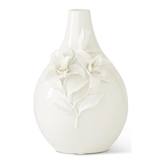 Ceramic Bottle Neck Vase w/Raised Lily