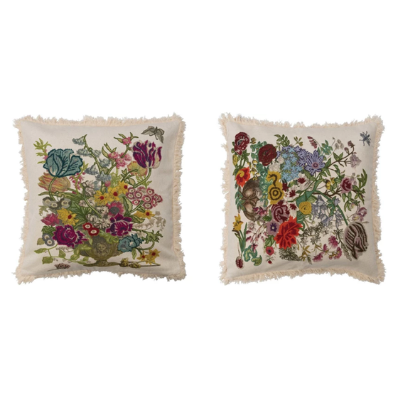 Cotton Printed Pillow w/ Embroidery w/ tassels