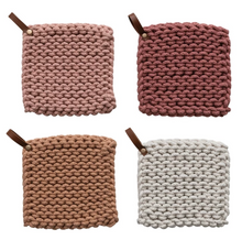  Cotton Crocheted Pot Holder, Leather Handle