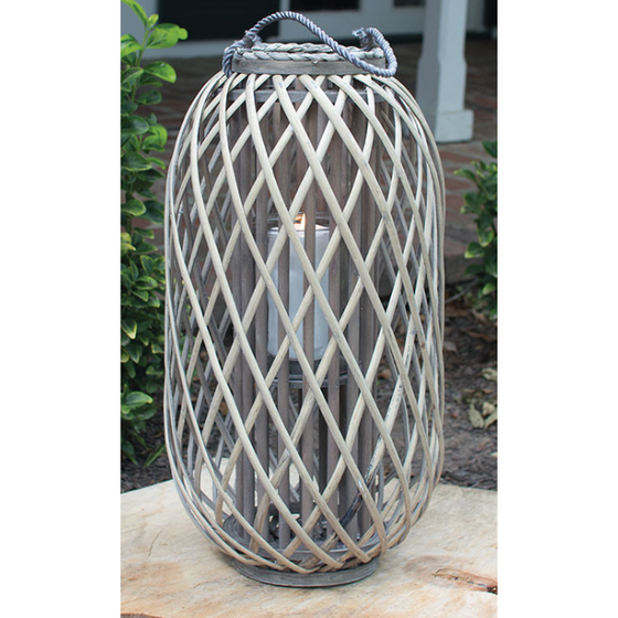 Grey Willow Lantern with Glass