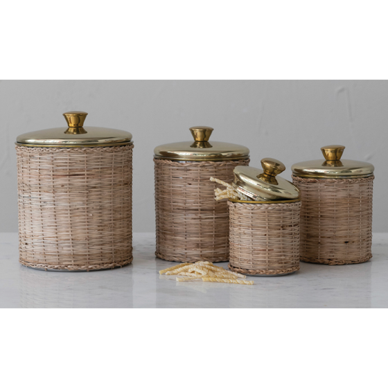 Rattan Wrapped Canisters