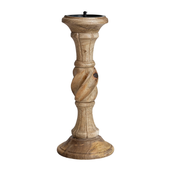 Hand-Carved Mango Wood Pillar Holder, Natural