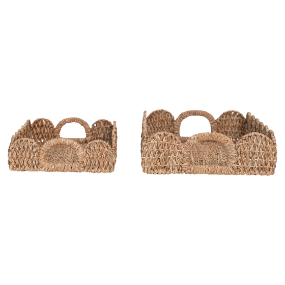 Decorative Braided Bankuan Trays w/ Handles & Scalloped Edge