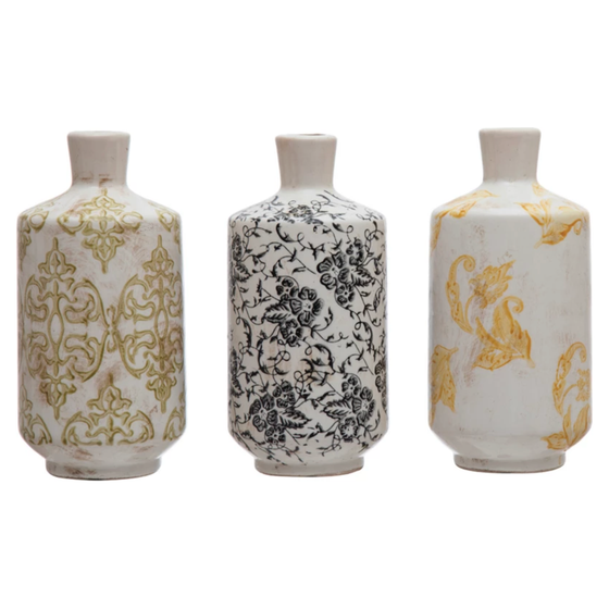 Patterned Terracotta Vases, Tall