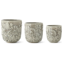  Gray Ceramic Paisley & Floral Embossed Pots