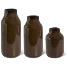  Dark Brown Glazed Fluted Neck Vases