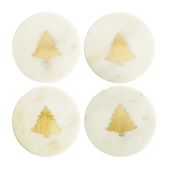 Marble Coasters with Brass Tree Inlay, Set of 4