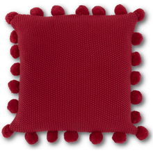  Red Moss Stitch Knit Pillow with Pompom Trim