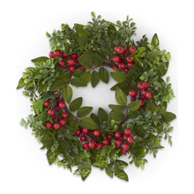  Mixed Boxwood and Red Berry Candle Ring