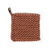 Cotton Crocheted Pot Holder, Leather Handle